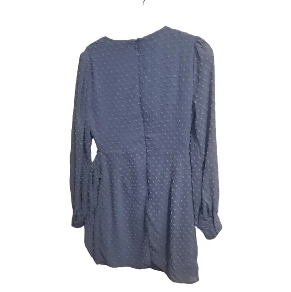 Lulu's Much Love Light Blue Swiss Dot Long Sleeve Tie-Front Mini Dress - Picture 6 of 8